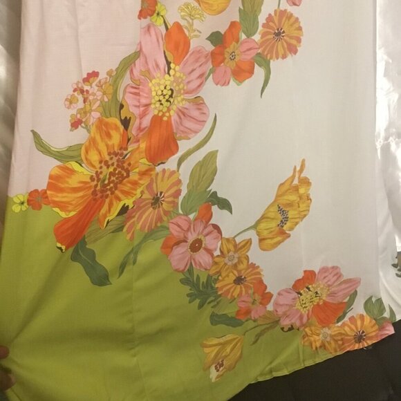 Floral Short Sleeve Tropical Silas  Puff Sleeve Crew Neck Midi Dress L - Picture 11 of 13